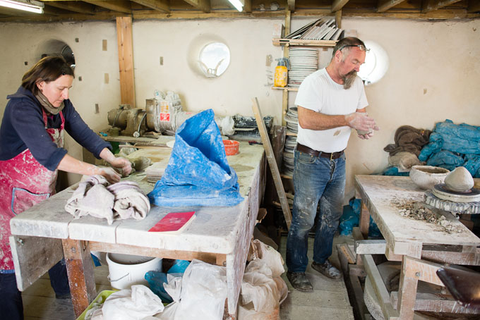 Nic Collins and Sabine Nemet in their pottery 2016